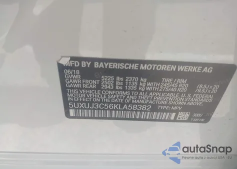 2019 BMW X4 xDrive30I z USA, uszkodzony, nr VIN 5UXUJ3C56KLA58382